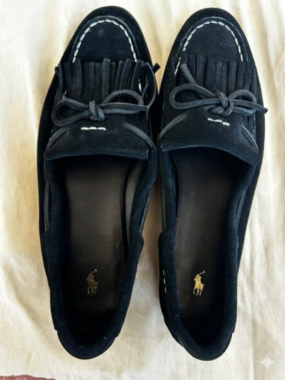 Polo Ralph Lauren Black Suede Fringe Driving Loafers Moccassins